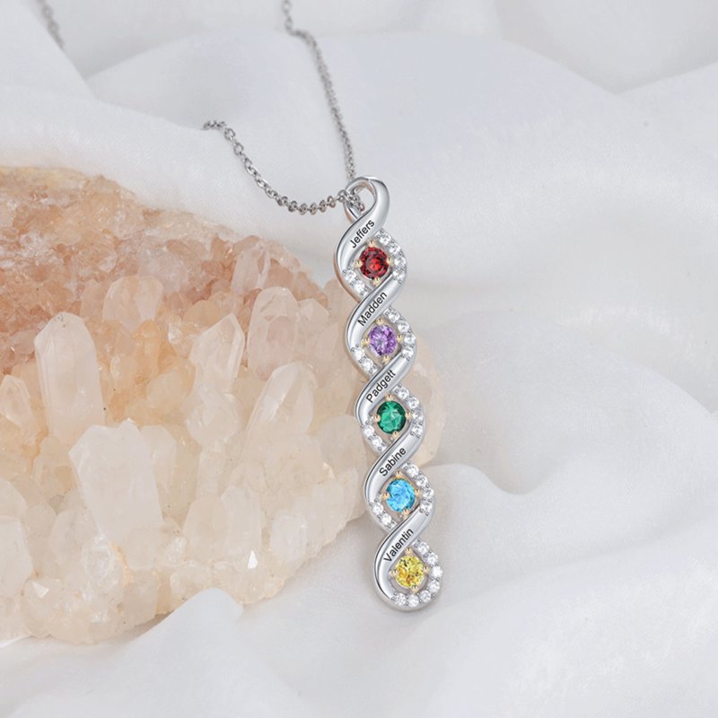 Personalized Family Birthstone Necklace for Women Sterling Silver Custom Names & Stones
