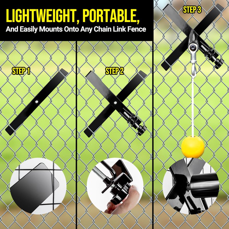 Baseball Swing Trainer with Metal Base and Tethered Ball - Portable Hitting Aid
