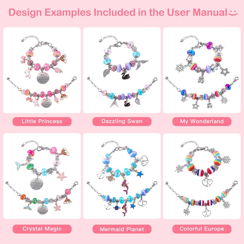 Kids Jewelry Making Kit for Girls, 68 Pcs Craft Set with Bracelets & Charms