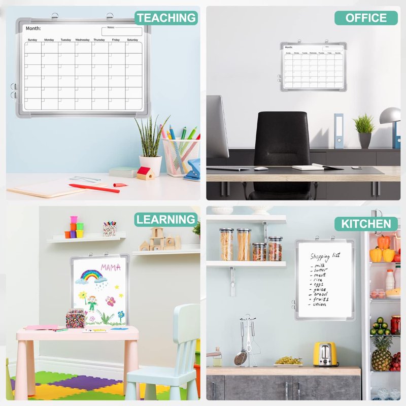 16x12 Double-Sided Dry Erase Board with Monthly Calendar & Accessories
