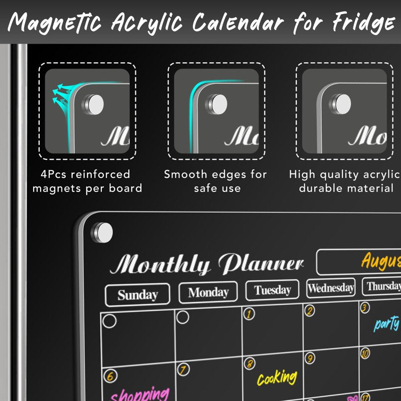 Magnetic Refrigerator Whiteboard Calendar Set - Dry Erase Planner & Memo Board with Markers