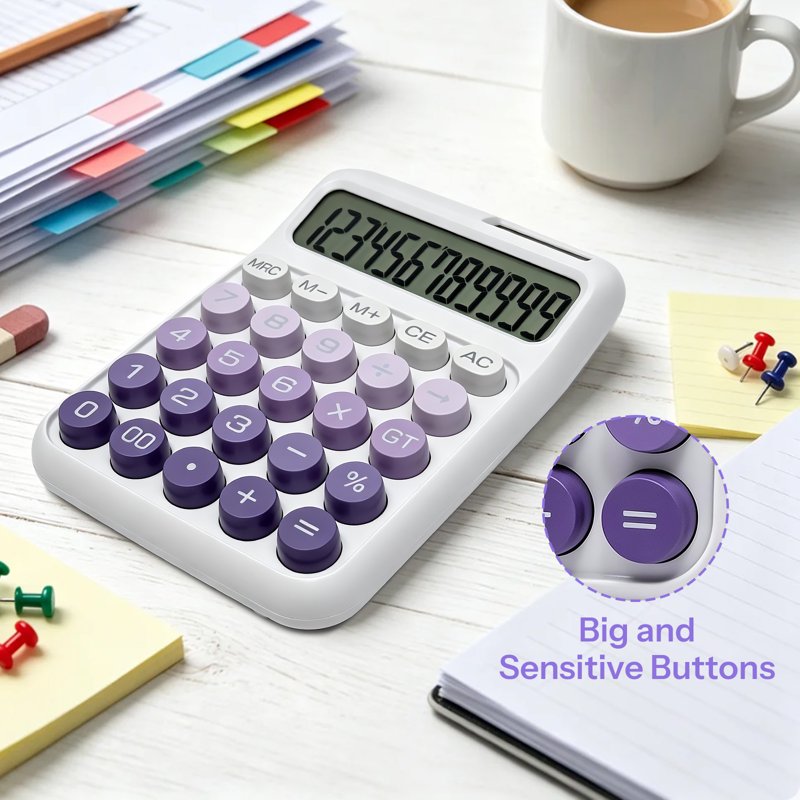 2 Pack Solar & Battery Powered Desktop Calculator with Large LCD & Big Buttons