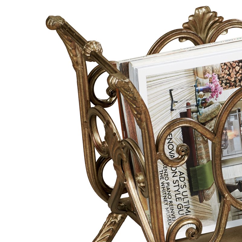 Bronze Magazine Rack with Scroll Design - 18x9x14 Inch Storage Organizer