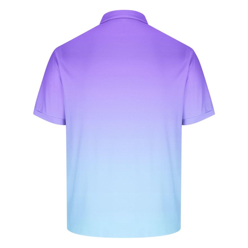 Men's Casual Polo Shirt Short Sleeve Button Collar Gradient Ribbed Knit Regular Fit