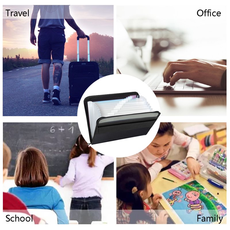 13-Pocket Expanding File Folder with Zipper Closure - Portable Document Organizer