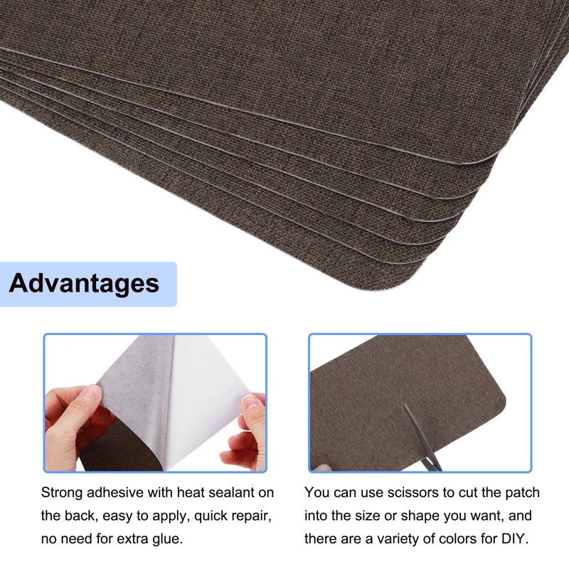 Fabric Repair Patches Linen Sofa Upholstery DIY Kit Dark Brown 6 Pack