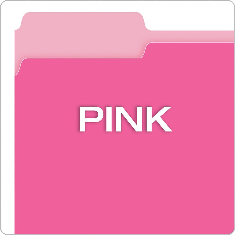Pink Interior File Folders 1/3 Cut Top Tab Letter 100 Pack Office Organization