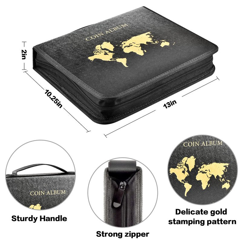 Coin Collection Album Holder with 200 Pockets & Paper Money Display Case