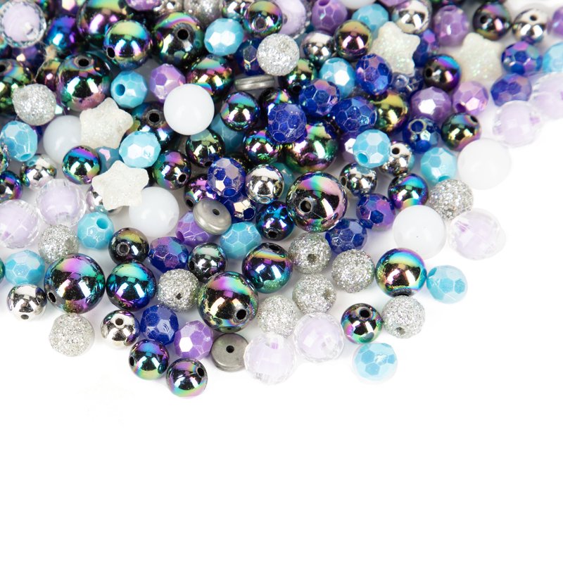 Galaxy Bead Mix for Jewelry Making - Black, Purple, Silver Acrylic, 145g, 500 Pieces