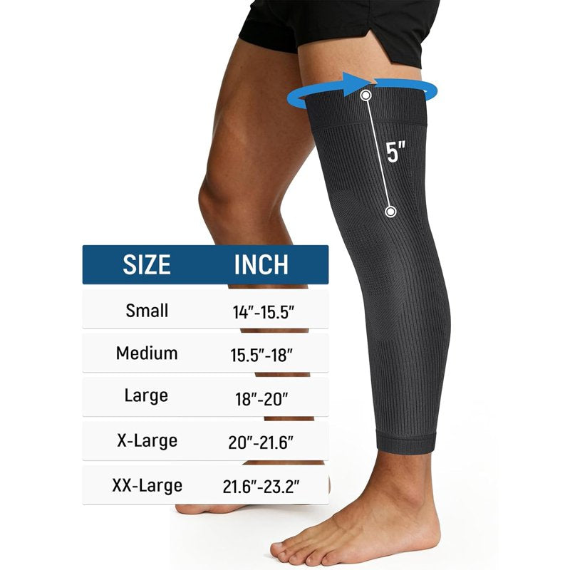 Full Leg Compression Sleeve for Athletic Recovery and Support, Fits Thigh, Knee & Calf