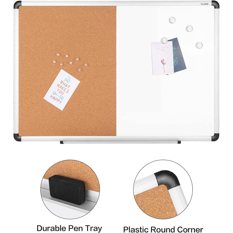 2-in-1 Magnetic Whiteboard and Cork Bulletin Board - 24 x 36 Inches