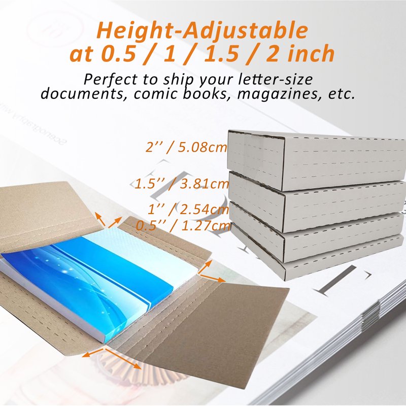 Adjustable Size Corrugated Mailer Boxes Pack of 50 – Easy-Fold Shipping Boxes White