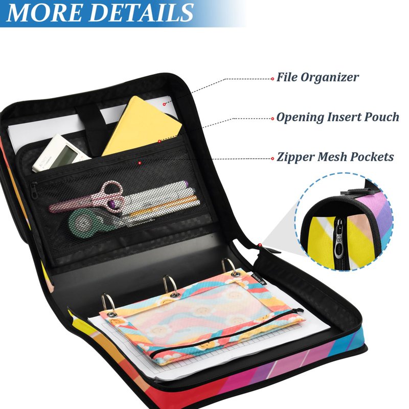 Waterproof 3-Ring Zipper Binder with Shoulder Strap, Holds 500 Sheets