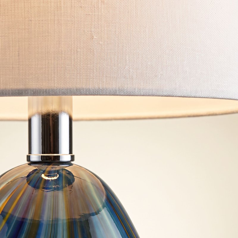 Modern Blue Art Glass Table Lamp with White Tapered Drum Shade - 27 Inch