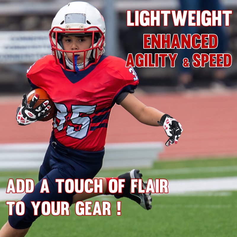 Youth Football Gloves with Tacky Grip, Breathable Mesh, Adjustable Fit
