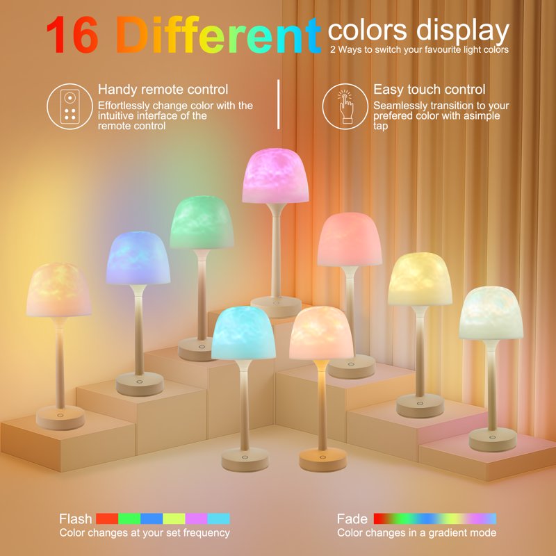 Ocean Wave Projector Table Lamp - 16 RGB Colors Touch & Remote Control