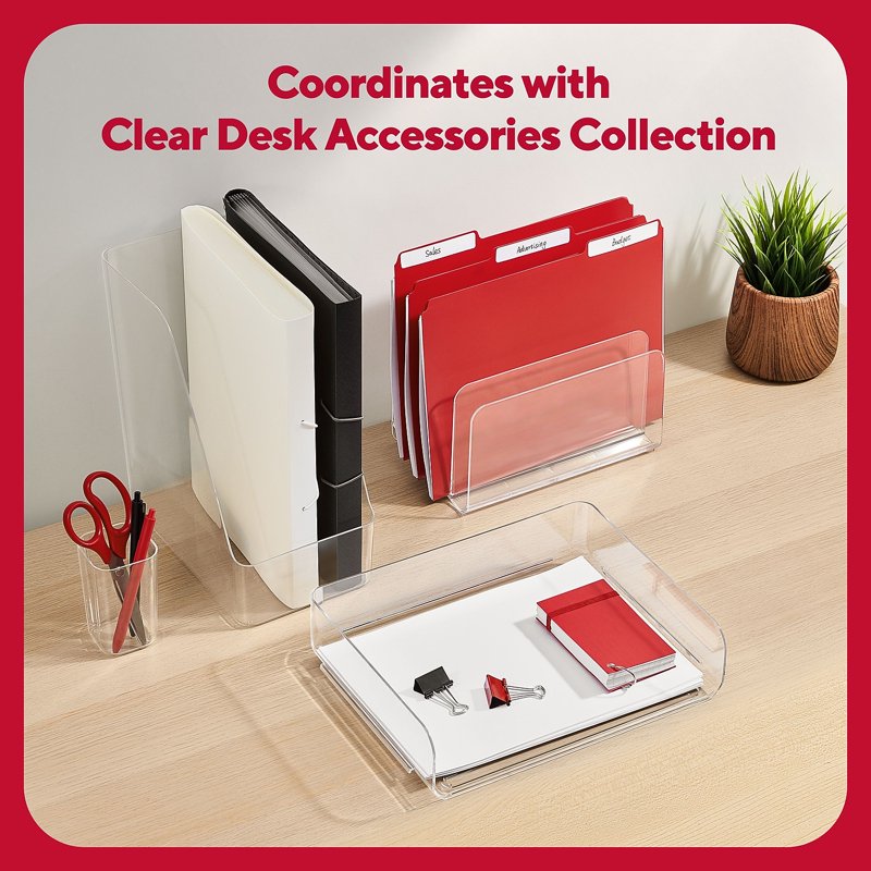 Stackable Plastic Letter Trays Set - Clear Office Desk Organizer, 6 Pack