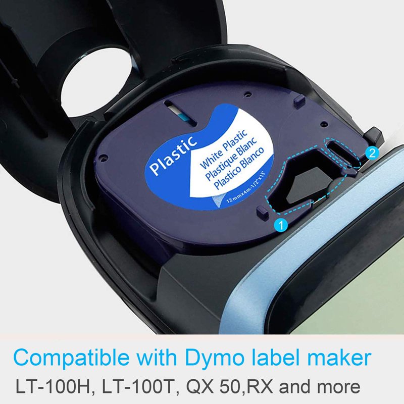 Label Tape Replacement for Dymo LetraTag - White Plastic, 10-Pack