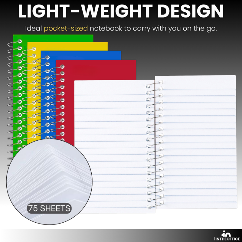 Mini Spiral Notepads 3x5 Inches - Pack of 5 Assorted College Ruled Memo Pads