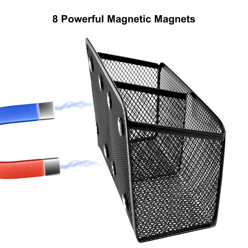 Magnetic Desk Organizer Set for Office and Home - Metal Mesh Pen & Key Holders