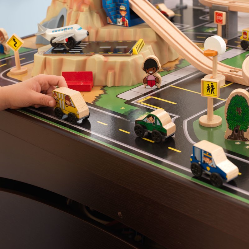 Wooden Train Set & Table with 100 Pieces Storage Drawer Kids Play