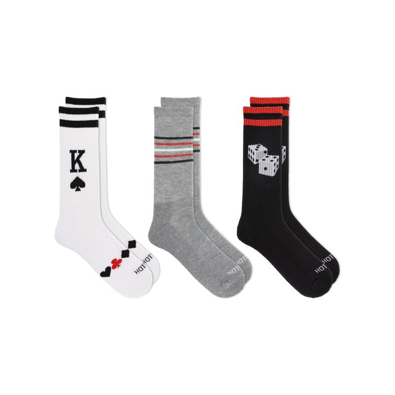 Men's Crew Socks 3-Pack with Vegas Lucky Design - Comfortable & Stylish