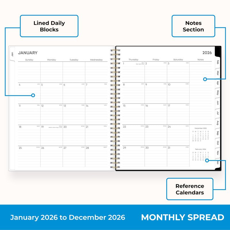 2026 Monthly Planner Calendar - 8x10 Durable Twin Wire Binding, Clear Pocket Cover