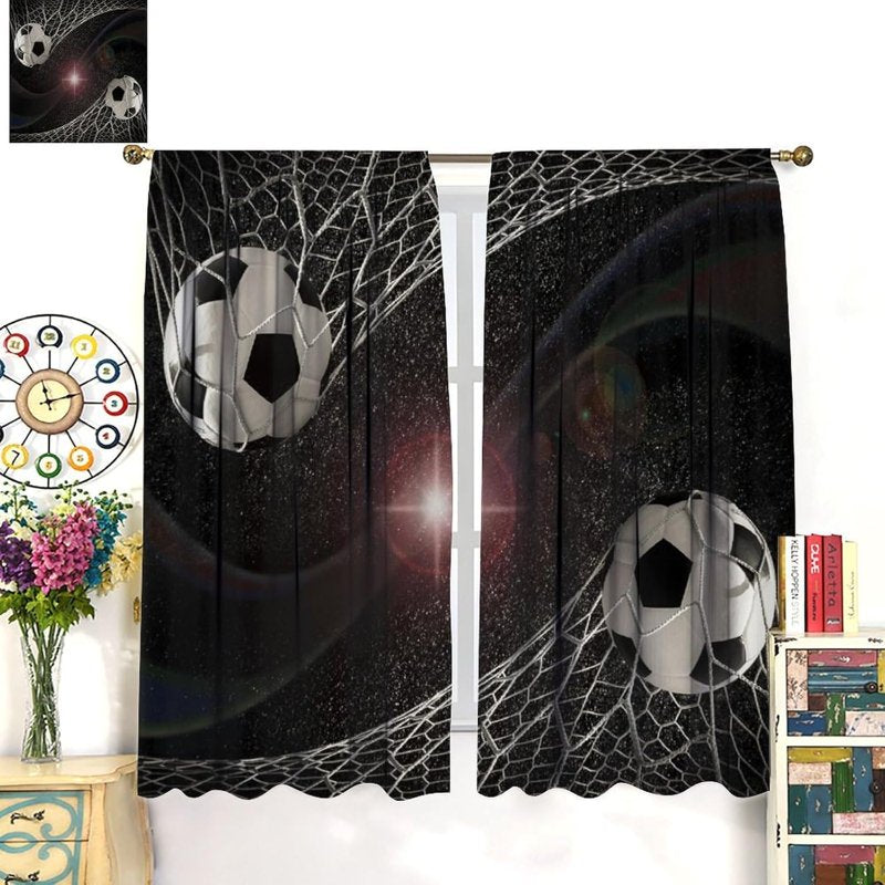 Kids Football Goal Galaxy Pattern Window Curtains - Insulated 2 Panels Set