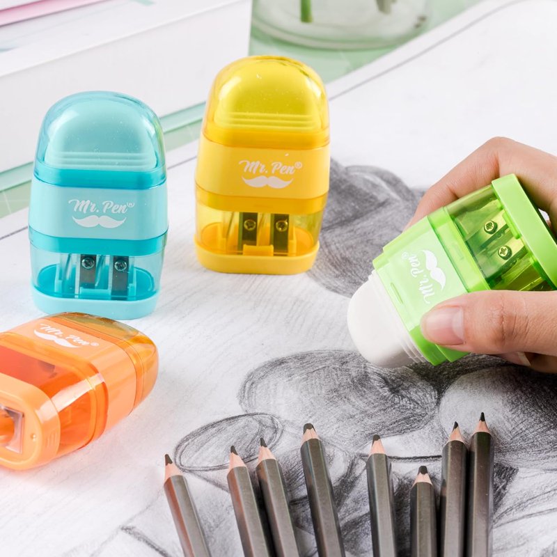Colorful 4-Pack Pencil Sharpener and Eraser Set - Compact, Portable School Supplies