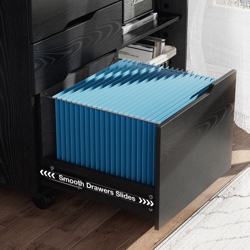 3-Drawer Mobile File Cabinet with Open Shelves and Wheels for Office Storage