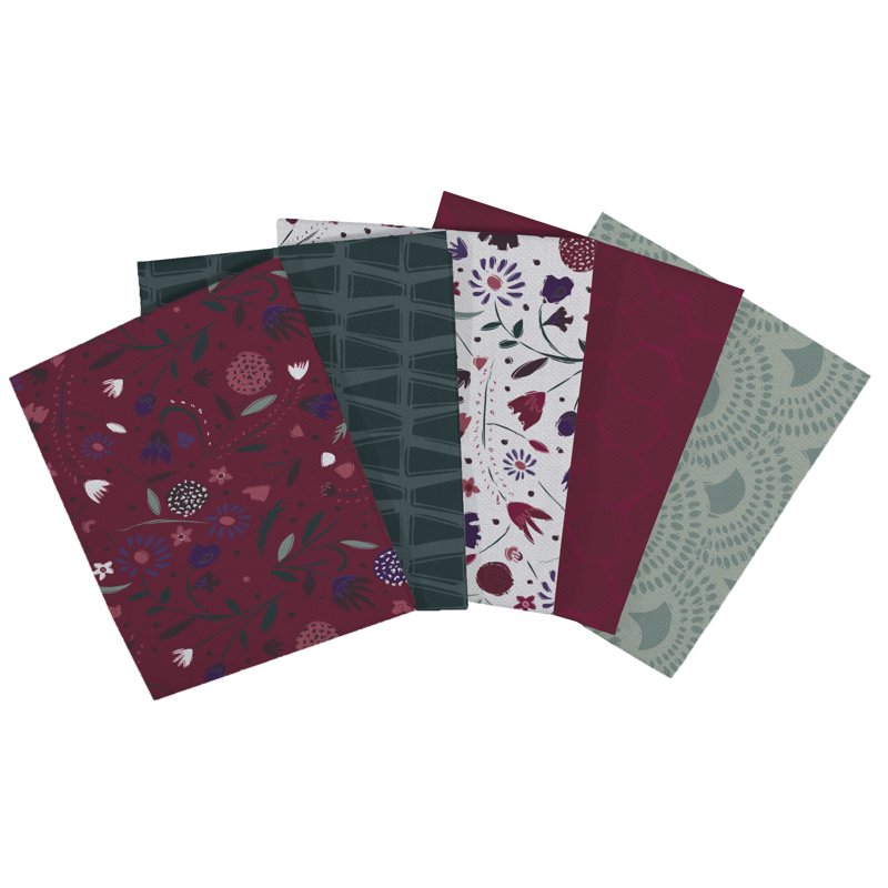 Wild Hearts Cotton Fabric Bundle - 5 Fat Quarters for Quilting & Sewing