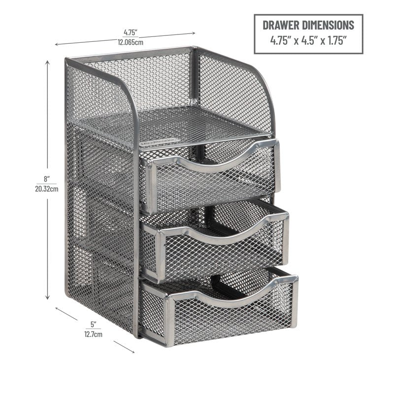 Metal Desktop Organizer with Pull-Out Drawers for Office and Makeup Storage