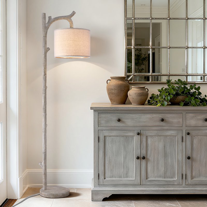 Retro Farmhouse Tree Trunk Floor Lamp with Foot Switch - 61.5 Inch Standing Light for Living Room & Bedroom