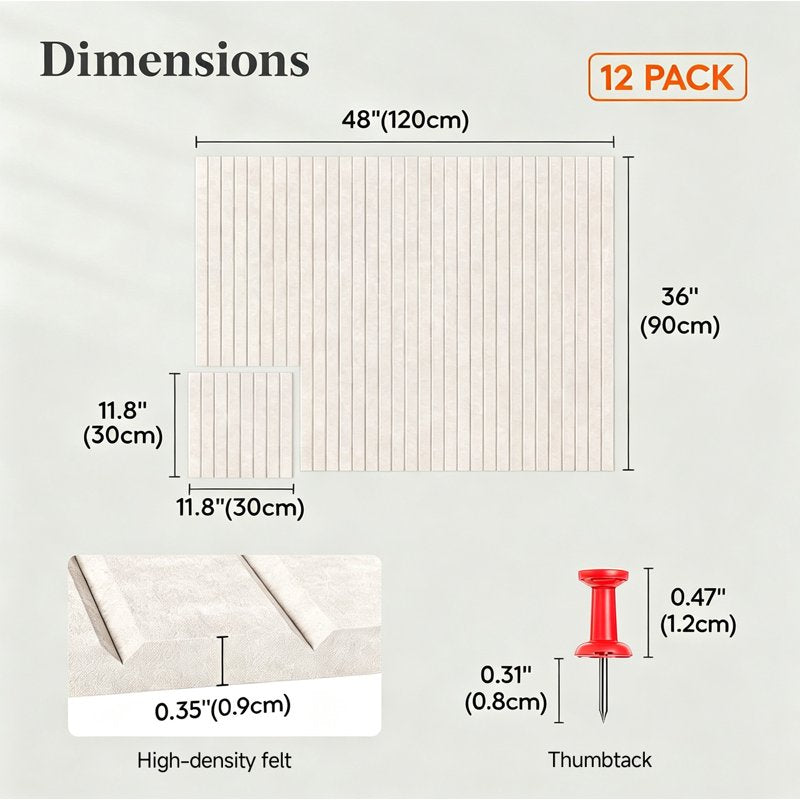 Large Felt Bulletin Board 48x36 Inches - Pack of 12 Wall Tiles with Pushpins