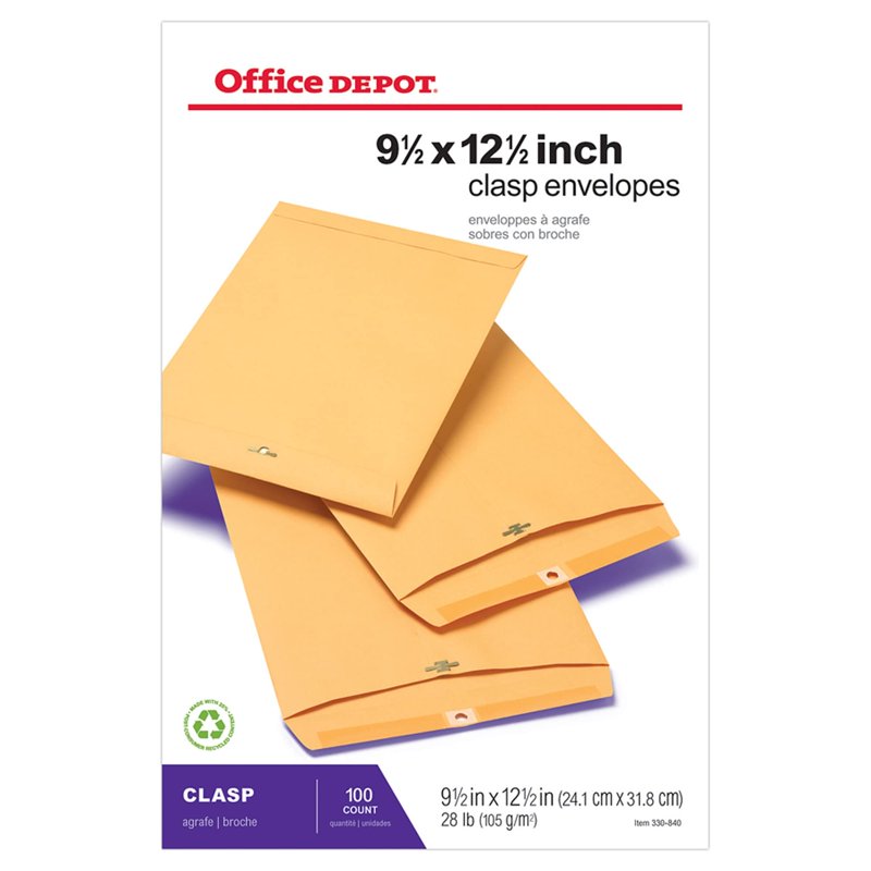 Clasp Envelopes 9.5 x 12.5 Inches Brown Box of 100 Office Depot