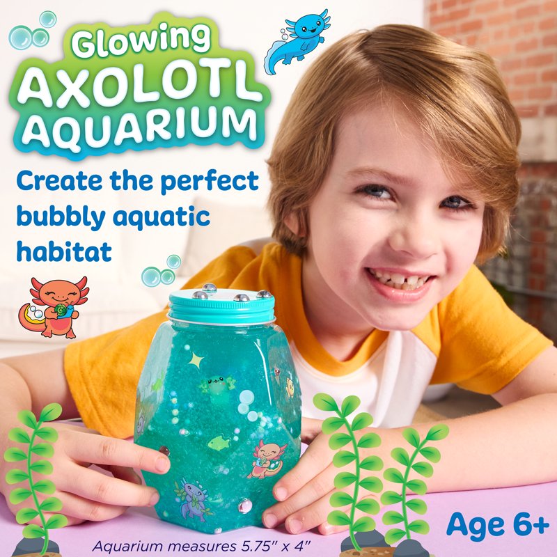 Kids Glowing Axolotl Aquarium Craft Kit with Mini Toys & Stickers