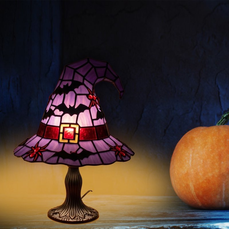 Gothic Witch Hat Lamp - Stained Glass Halloween Night Light for Home Decor