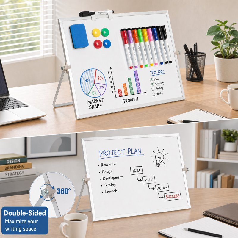16-Inch Double-Sided Magnetic Whiteboard with Stand for Office & Home