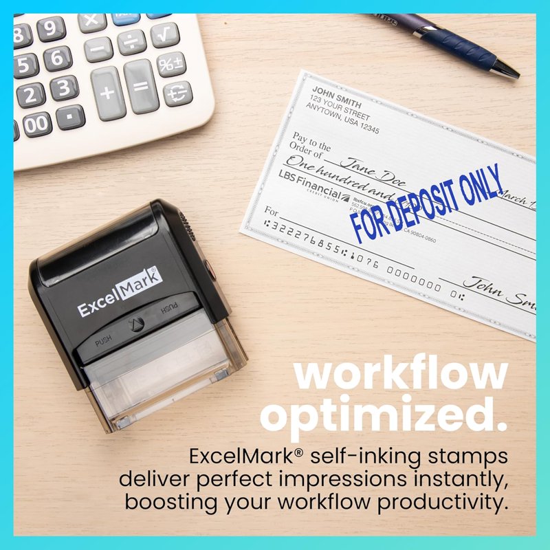 Self-Inking Rubber Stamp for Deposit Only - Blue Ink, 9/16x1-1/2 Inch
