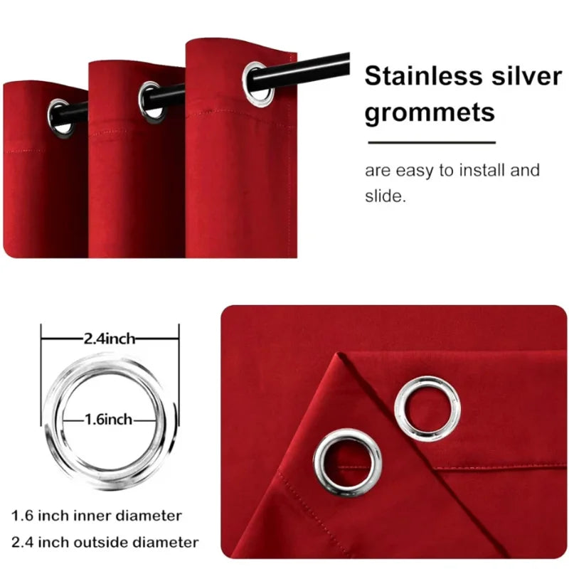 Outdoor Thermal Blackout Curtain Set - Burgundy 2-Piece Grommet Panels, 37 x 84 Inches