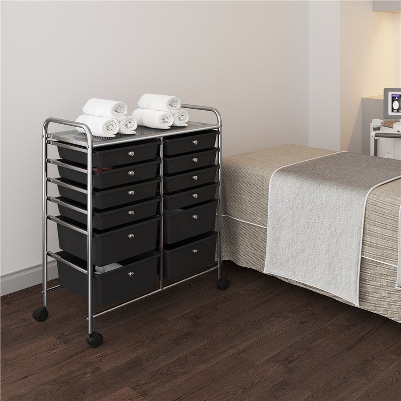 12-Drawer Mobile Storage Cart with Lockable Wheels, Steel Home Office Organizer