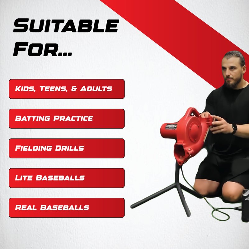 Baseball Pitching Machine - Adjustable Speed Up to 45 MPH for Batting Practice