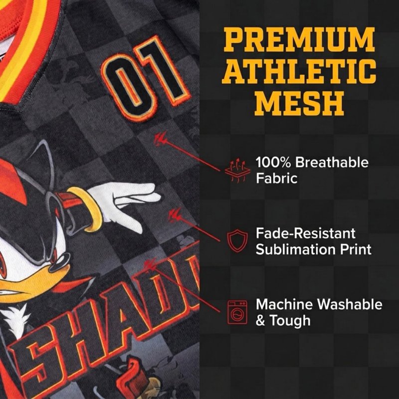 Sega Sonic Shadow Black Boys’ Soccer Jersey 5 — Short Sleeve Mesh Athletic Tee