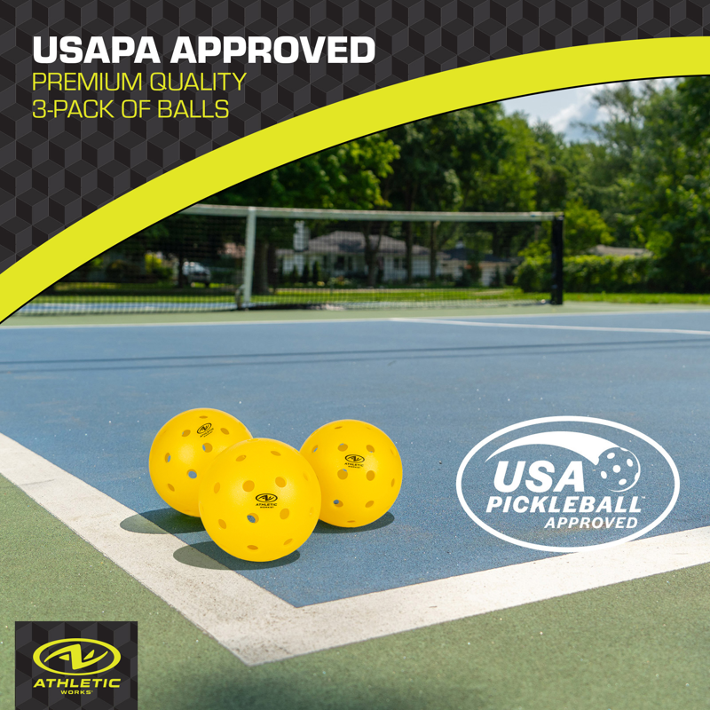 Athletic Works 3-Pack Pickleballs - Yellow (Variation: Single) 74mm 26g USA Pickleball Approved
