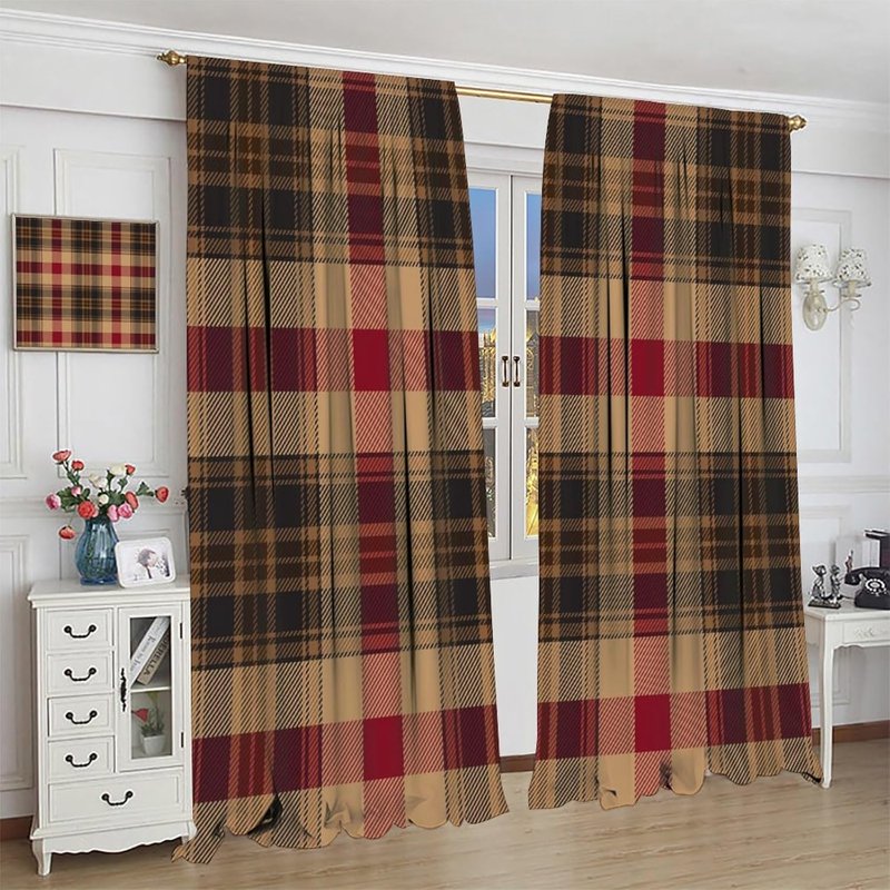 Thermal Insulated Tartan Plaid Curtains 2 Panel Sets - Room Darkening Window Treatments