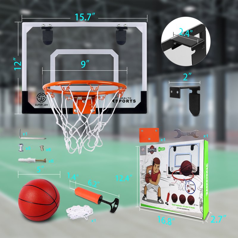 Indoor Basketball Hoop Set for Kids & Adults with 3 Balls & Net - Door Mount