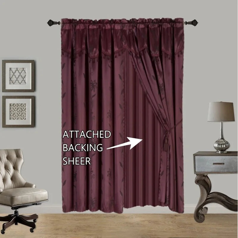 8-Piece Window Curtain Set with Valance & Tiebacks - Light Filtering Rod Pocket Drapes
