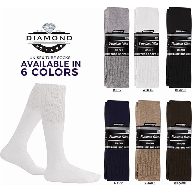 Men's Cushioned Over-the-Calf Athletic Tube Socks - 6 Pairs, Breathable Cotton Blend