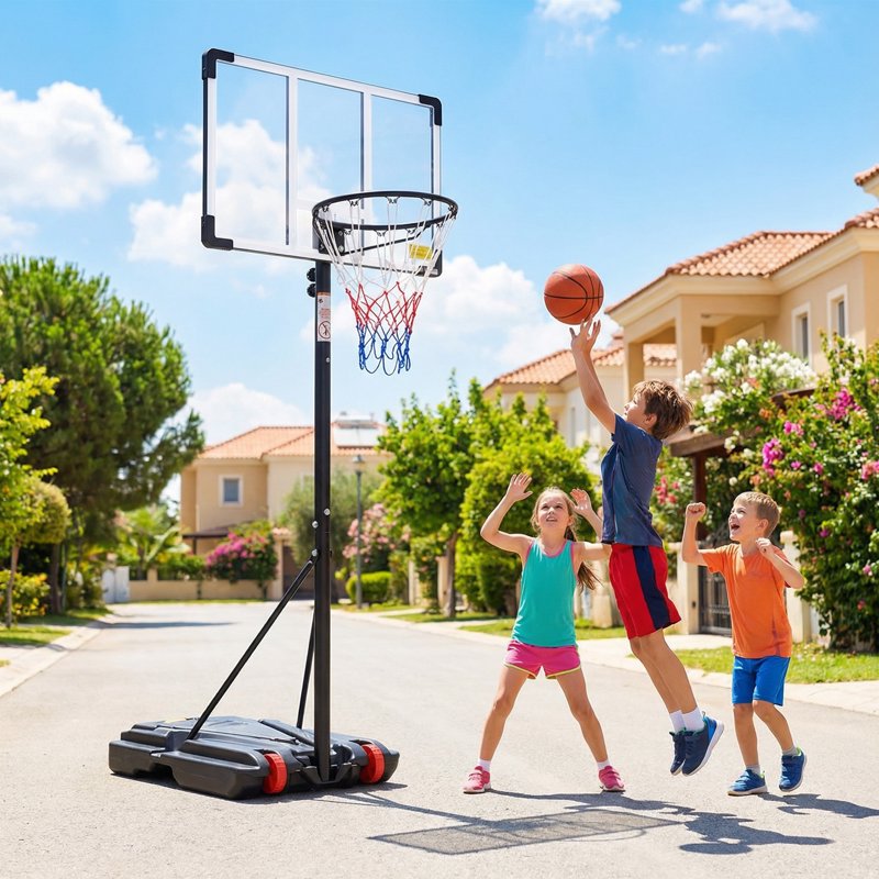 Outdoor Portable Basketball Hoop with 32-Inch Shatterproof Backboard, Adjustable Height 5-8.5 ft