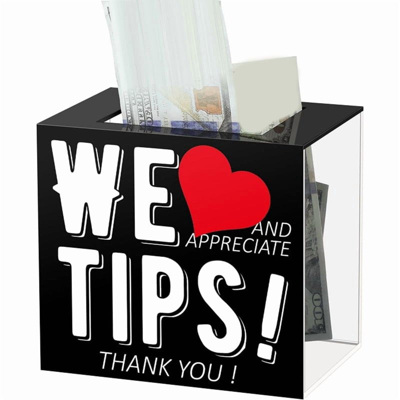 Acrylic Tip Jar for Bars & Restaurants - 6x4x5 Inch Collection Box with Lock